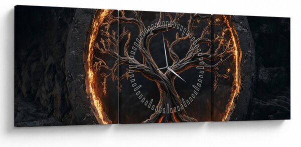 Obraz – Strom života v láve I. (s hodinami) (90x30 cm)