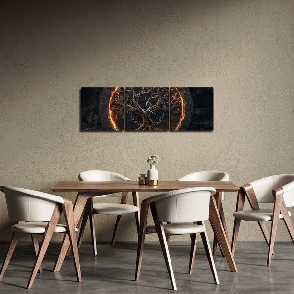Obraz – Strom života v láve I. (s hodinami) (90x30 cm)