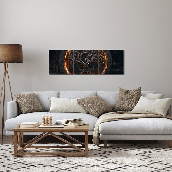 Obraz – Strom života v láve I. (s hodinami) (90x30 cm)