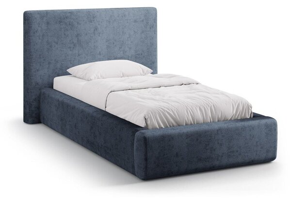 Tmavomodrá čalúnená jednolôžková posteľ s úložným priestorom s roštom 90x200 cm Amy – Micadoni