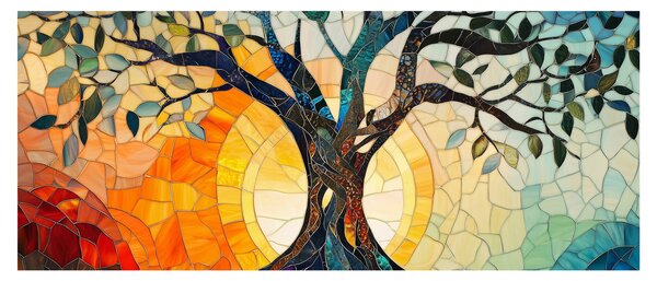 Obraz – Mozaika – slnko a strom I. (120x50 cm)