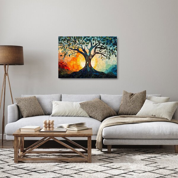 Sklenený obraz – Mozaika – slnko a strom I. (70x50 cm)