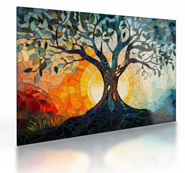 Sklenený obraz – Mozaika – slnko a strom I. (70x50 cm)