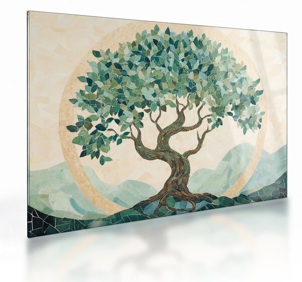 Sklenený obraz – Elegantná mozaika so stromom (70x50 cm)
