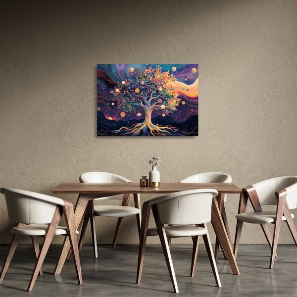 Sklenený obraz – Fialový strom plný energie (70x50 cm)