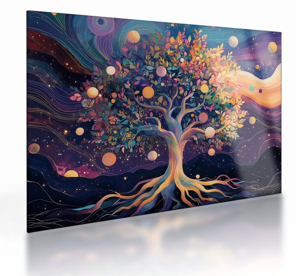 Sklenený obraz – Fialový strom plný energie (70x50 cm)