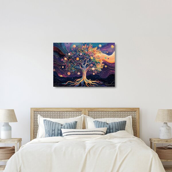 Sklenený obraz – Fialový strom plný energie (70x50 cm)