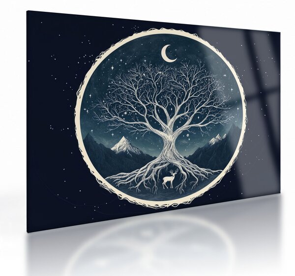 Sklenený obraz – Magický strom s jeleňom II. (70x50 cm)