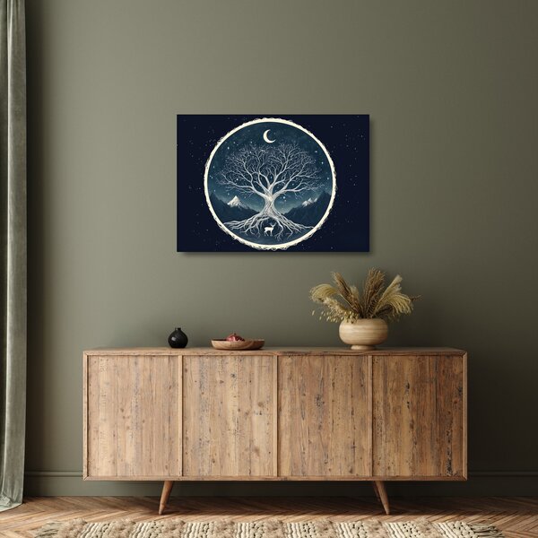 Sklenený obraz – Magický strom s jeleňom II. (70x50 cm)