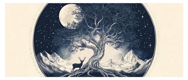 Obraz – Magický strom s jeleňom I. (120x50 cm)