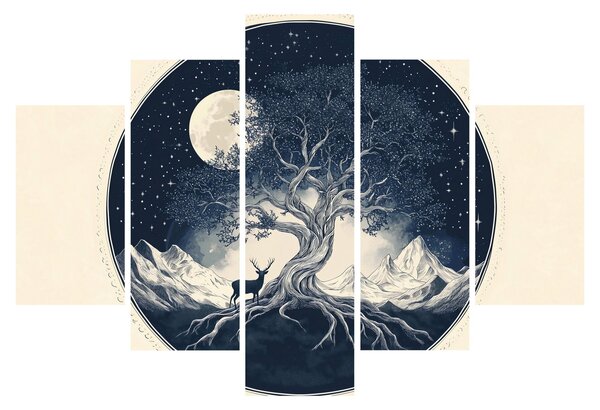 Obraz – Magický strom s jeleňom I. (150x105 cm)