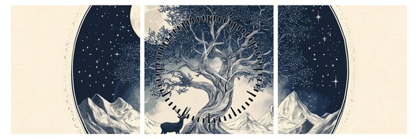 Obraz – Magický strom s jeleňom I. (s hodinami) (90x30 cm)