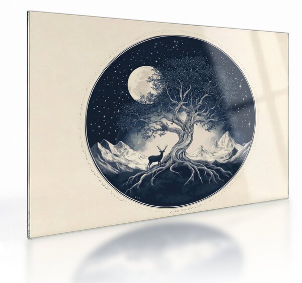 Sklenený obraz – Magický strom s jeleňom I. (70x50 cm)