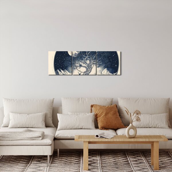 Obraz – Magický strom s jeleňom I. (s hodinami) (90x30 cm)