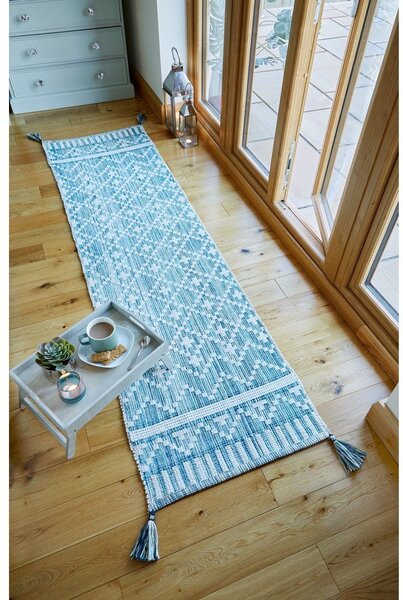 Béžovo-modrý bavlnený koberec Flair Rugs Leela, 60 x 200 cm