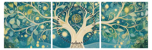 Obraz – Magický strom so špirálami (s hodinami) (90x30 cm)