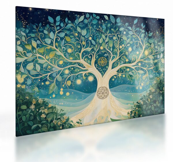 Sklenený obraz – Magický strom so špirálami (70x50 cm)