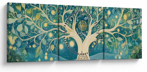 Obraz – Magický strom so špirálami (s hodinami) (90x30 cm)
