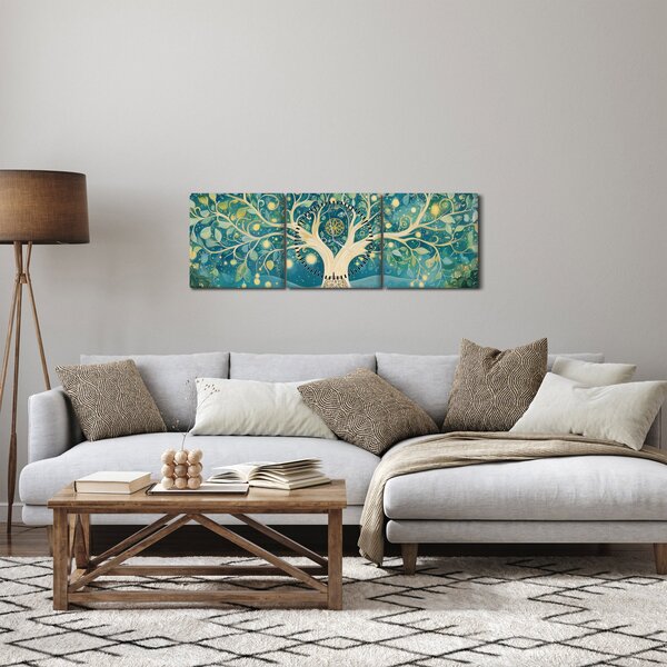 Obraz – Magický strom so špirálami (s hodinami) (90x30 cm)