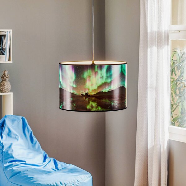 Závesná lampa Print L s loďou a polárnou žiarou