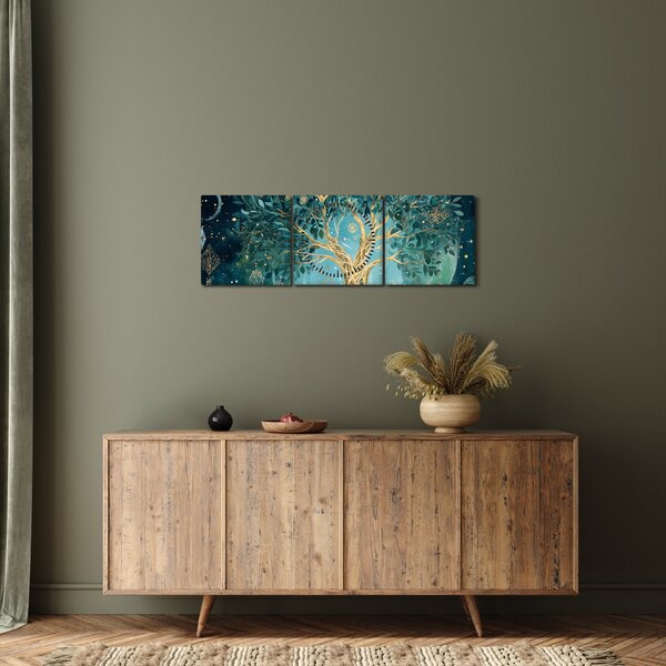 Obraz – Strom života vo vesmíre (s hodinami) (90x30 cm)