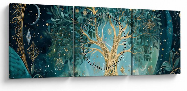 Obraz – Strom života vo vesmíre (s hodinami) (90x30 cm)