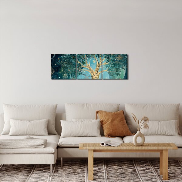 Obraz – Strom života vo vesmíre (s hodinami) (90x30 cm)