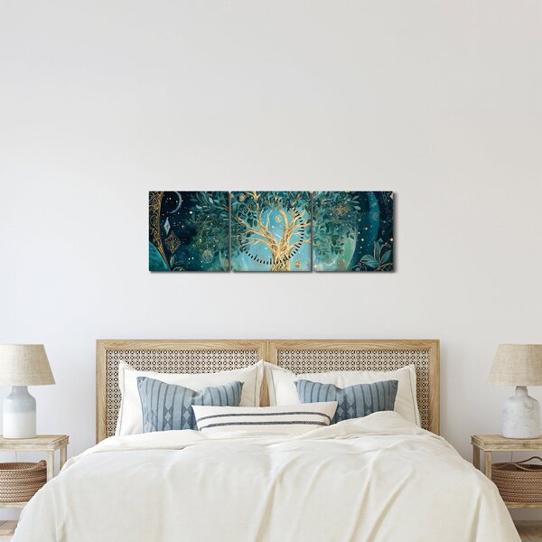Obraz – Strom života vo vesmíre (s hodinami) (90x30 cm)