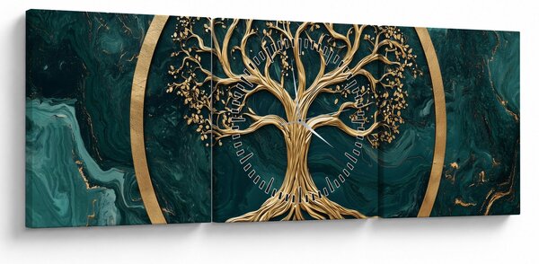 Obraz – Zlatý strom života v mramore (s hodinami) (90x30 cm)