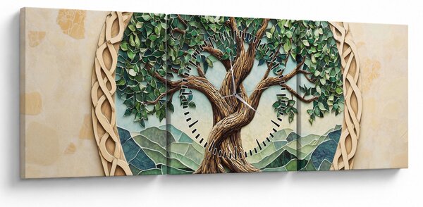 Obraz – Prepletený strom života (s hodinami) (90x30 cm)