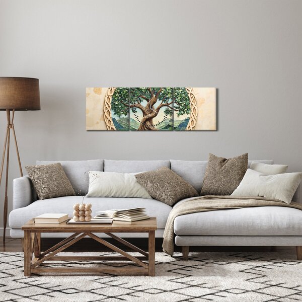 Obraz – Prepletený strom života (s hodinami) (90x30 cm)