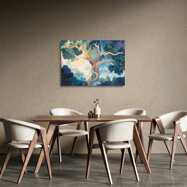 Sklenený obraz – Vesmírny strom (70x50 cm)