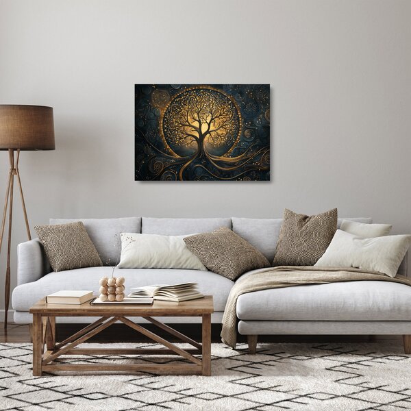 Sklenený obraz – Strom so zlatou aurou (70x50 cm)