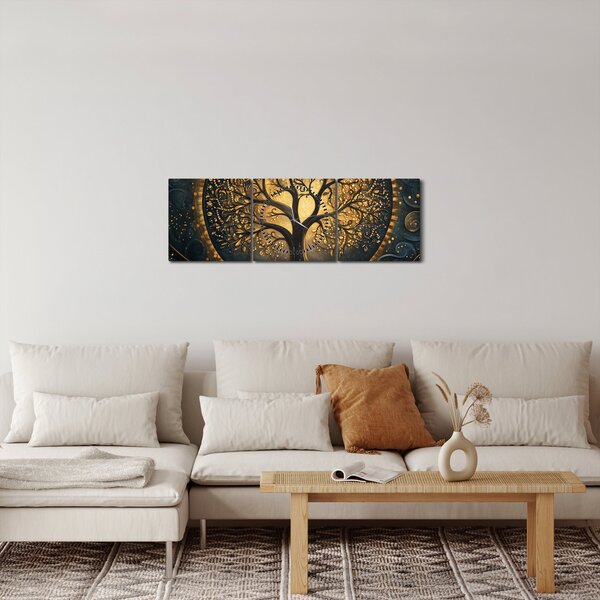 Obraz – Strom so zlatou aurou (s hodinami) (90x30 cm)