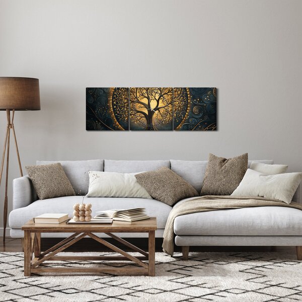 Obraz – Strom so zlatou aurou (s hodinami) (90x30 cm)
