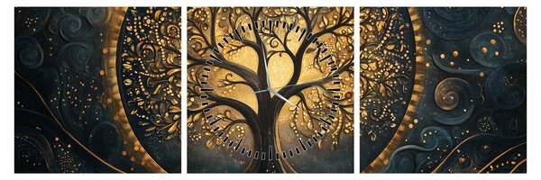 Obraz – Strom so zlatou aurou (s hodinami) (90x30 cm)