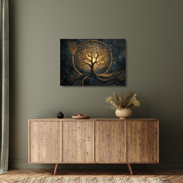 Sklenený obraz – Strom so zlatou aurou (70x50 cm)