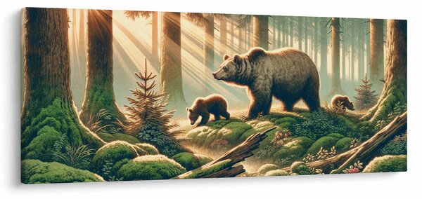 Obraz - Medvede v lese (120x50 cm)