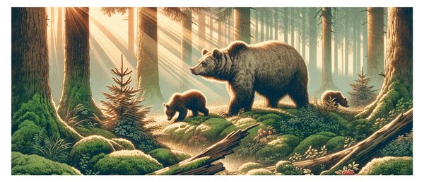 Obraz - Medvede v lese (120x50 cm)
