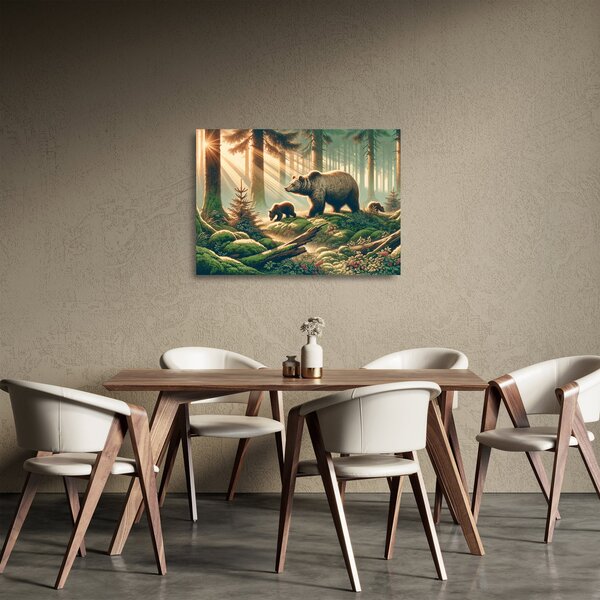 Sklenený obraz - Medvede v lese (70x50 cm)