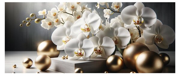 Obraz - Orchidea a zlaté gule (120x50 cm)