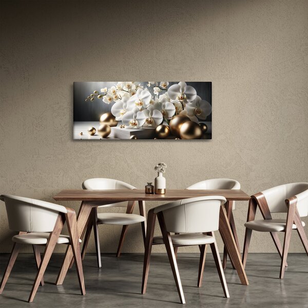 Obraz - Orchidea a zlaté gule (120x50 cm)