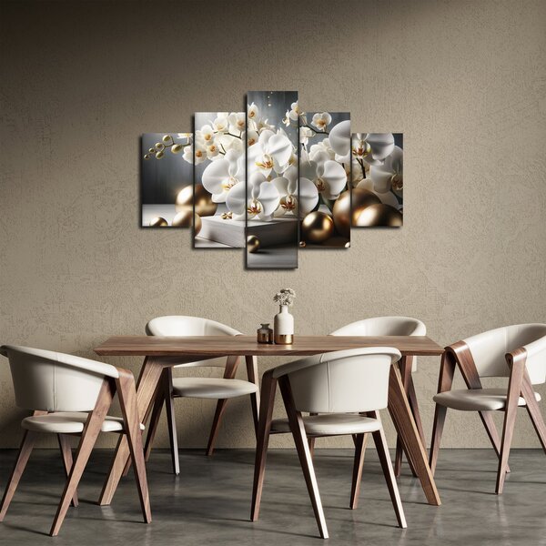 Obraz - Orchidea a zlaté gule (150x105 cm)