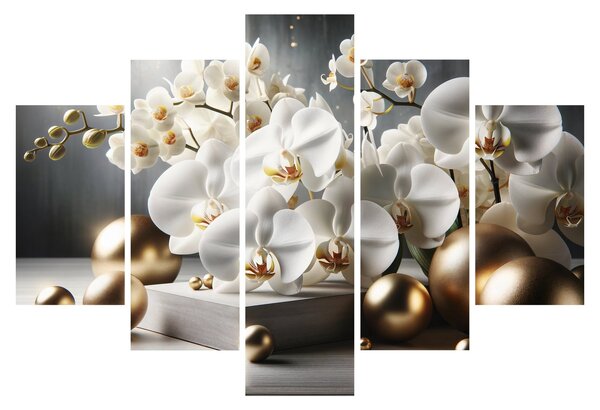 Obraz - Orchidea a zlaté gule (150x105 cm)
