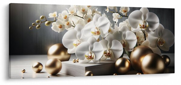 Obraz - Orchidea a zlaté gule (120x50 cm)