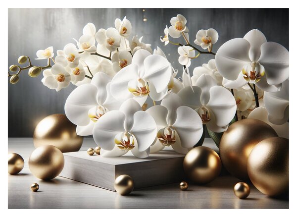 Obraz - Orchidea a zlaté gule (70x50 cm)