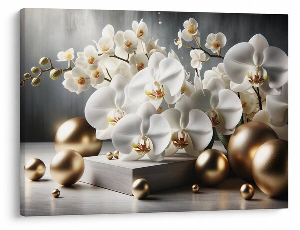 Obraz - Orchidea a zlaté gule (70x50 cm)