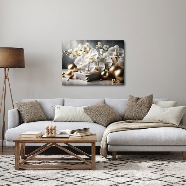 Obraz - Orchidea a zlaté gule (70x50 cm)