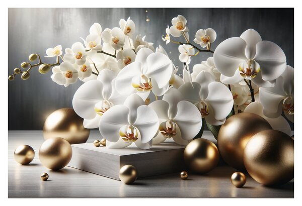 Obraz - Orchidea a zlaté gule (90x60 cm)