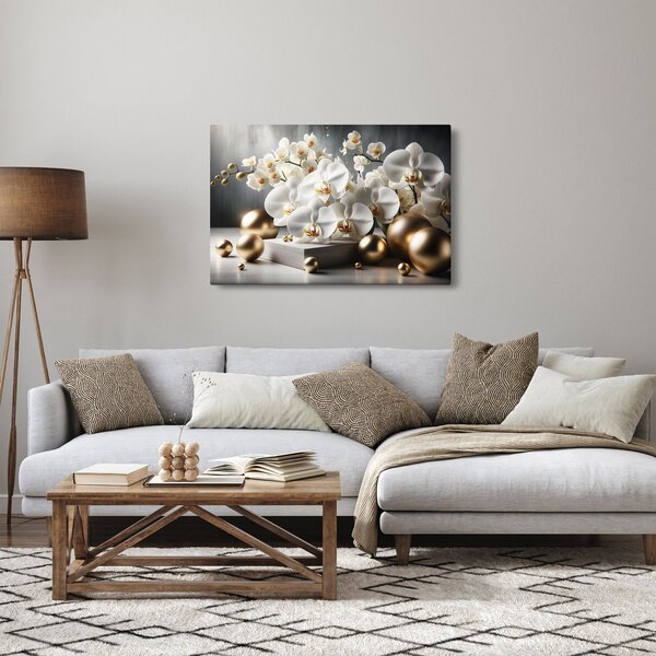 Obraz - Orchidea a zlaté gule (90x60 cm)